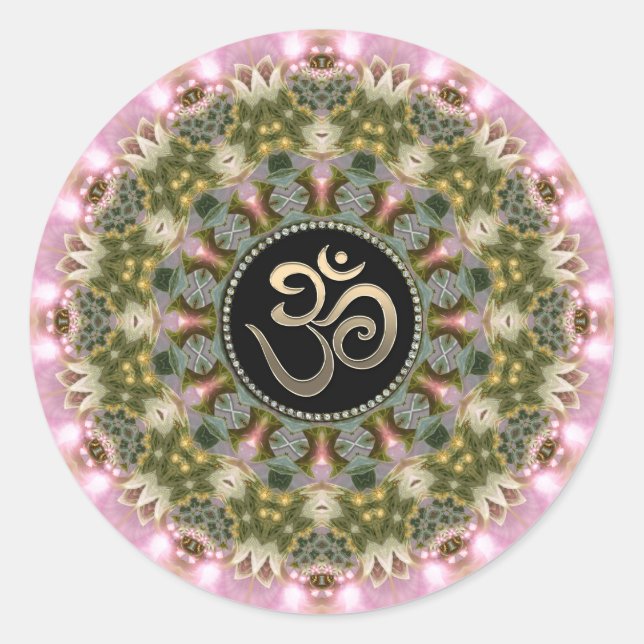 Green Pink Om Mandala Aufkleber (Vorderseite)