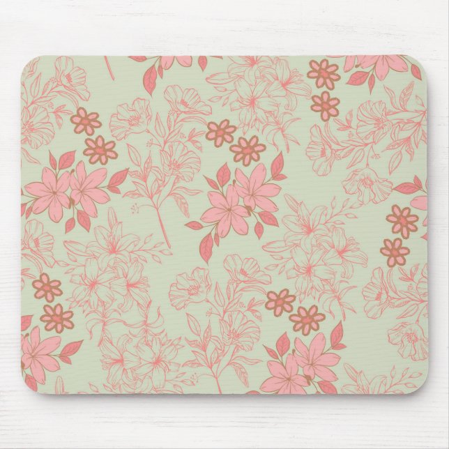 Green Pink Retro Y2K 70er Blume Muster Mousepad (Vorne)
