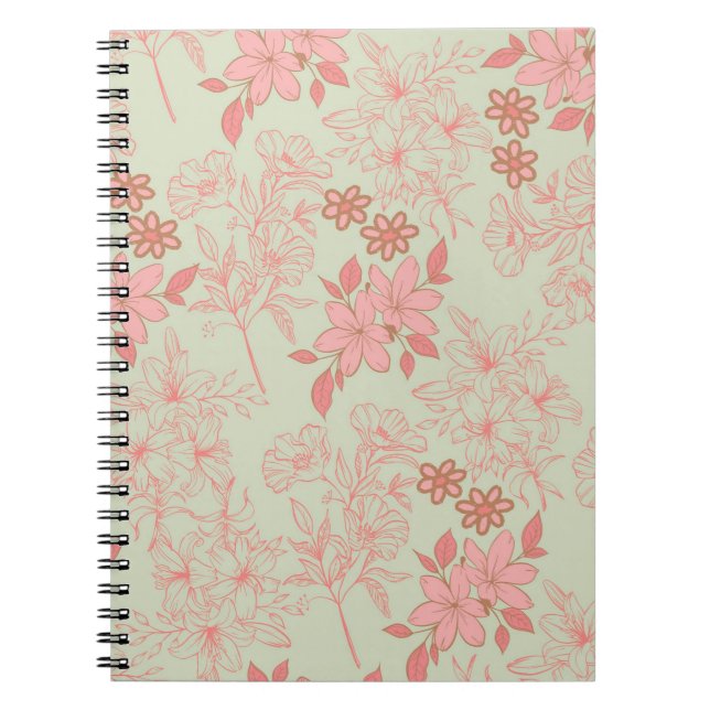 Green Pink Retro Y2K 70er Blume Muster Notizblock (Vorderseite)