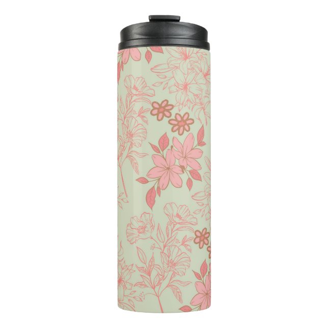 Green Pink Retro Y2K 70er Blume Muster Thermosbecher (Vorderseite)