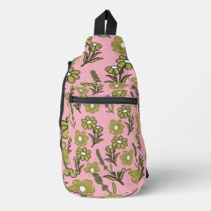 Green Pink Retro Y2K Funky Hippie Blume Muster Crossbody Bag