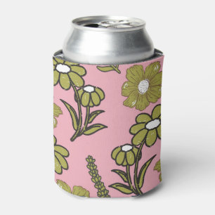 Green Pink Retro Y2K Funky Hippie Blume Muster Dosenkühler