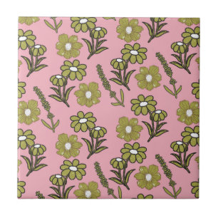 Green Pink Retro Y2K Funky Hippie Blume Muster Fliese