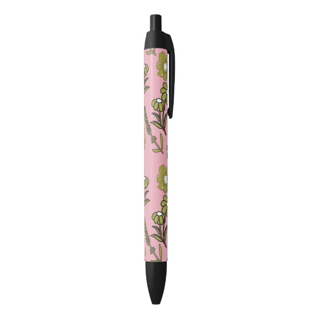 Green Pink Retro Y2K Funky Hippie Blume Muster Kugelschreiber (Unterseite (Vertikal))