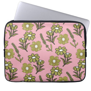 Green Pink Retro Y2K Funky Hippie Blume Muster Laptopschutzhülle