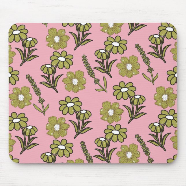 Green Pink Retro Y2K Funky Hippie Blume Muster Mousepad (Vorne)