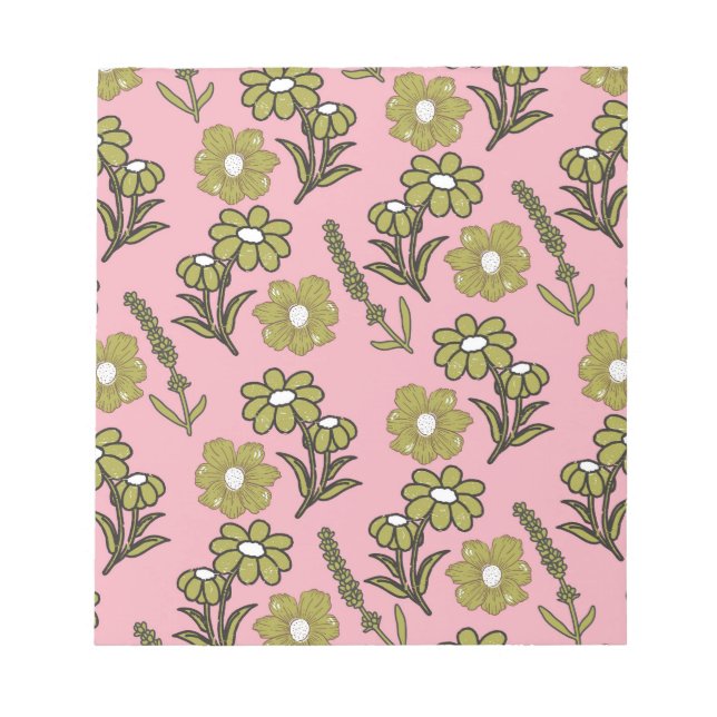 Green Pink Retro Y2K Funky Hippie Blume Muster Notizblock (Vorderseite)