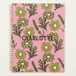 Green Pink Retro Y2K Funky Hippie Blume Muster Planer