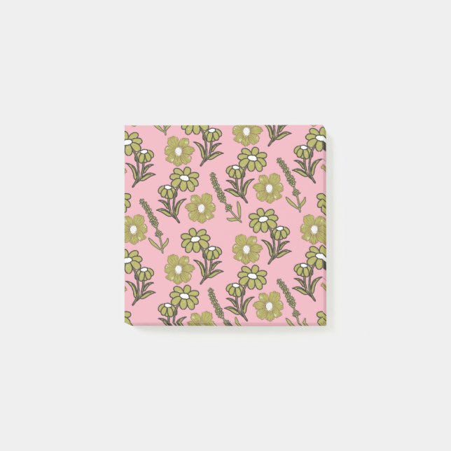 Green Pink Retro Y2K Funky Hippie Blume Muster Post-it Klebezettel (Vorderseite)