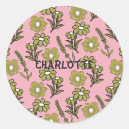 Green Pink Retro Y2K Funky Hippie Blume Muster Runder Aufkleber