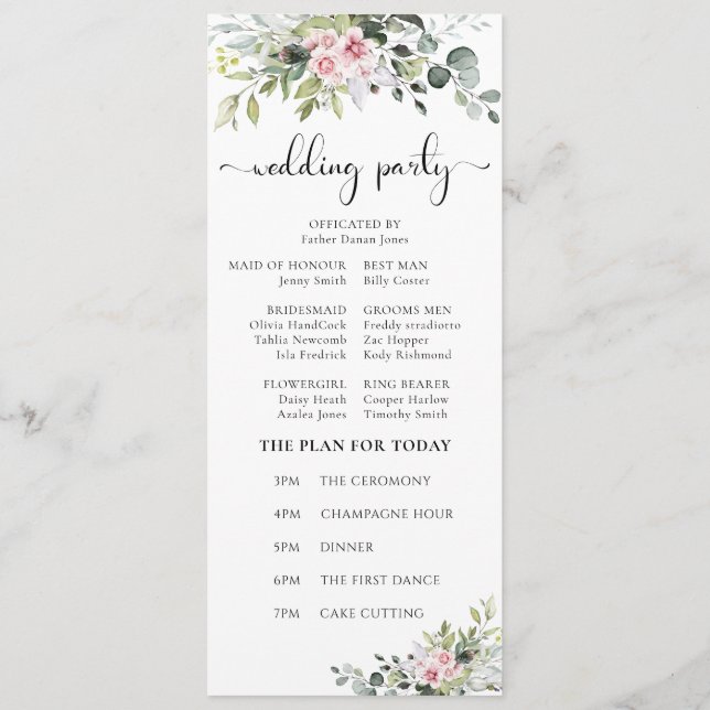 Green Pink Rose Hochzeitsprogramm Programm (Rückseite)