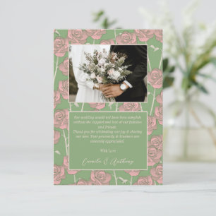 Green Pink Rose Retro Y2K 70er Blume Muster Dankeskarte
