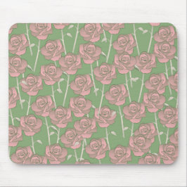 Green Pink Rose Retro Y2K 70er Blume Muster Mousepad