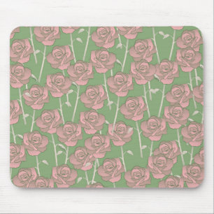 Green Pink Rose Retro Y2K 70er Blume Muster Mousepad