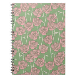 Green Pink Rose Retro Y2K 70er Blume Muster Notizblock