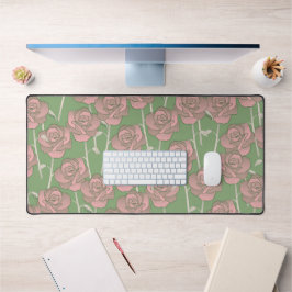 Green Pink Rose Retro Y2K 70er Blume Muster Schreibtischunterlage