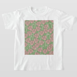 Green Pink Rose Retro Y2K 70er Blume Muster T-Shirt