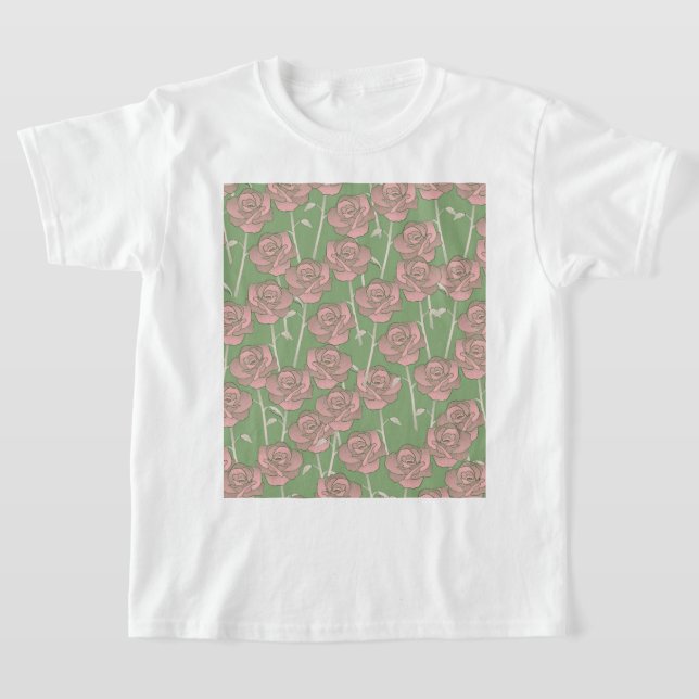 Green Pink Rose Retro Y2K 70er Blume Muster T-Shirt (Ablage )