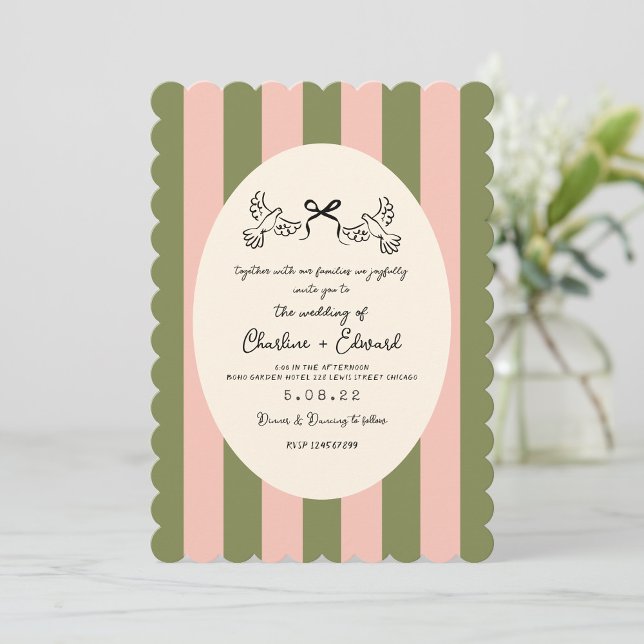 Green Pink Striped Hand drawn  Wedding  Einladung (Von Creator hochgeladen)