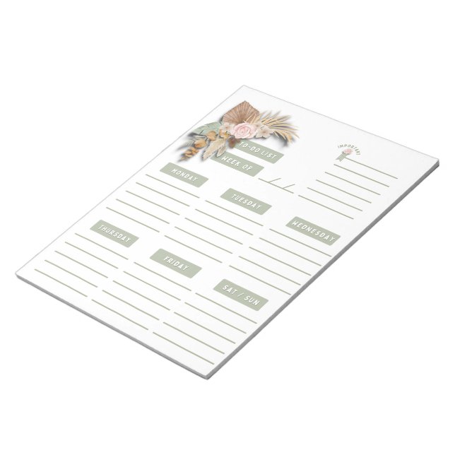 Green Pink Tan Floral Boho Weekly Planner Seiten Notizblock (angewinkelt)