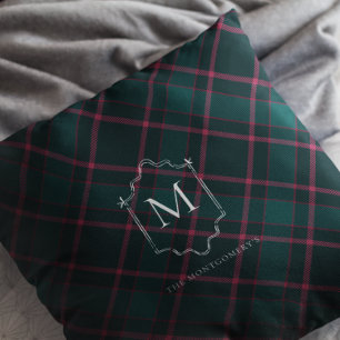Green & Pink Tartan   Custom Monogram Christmas Kissen