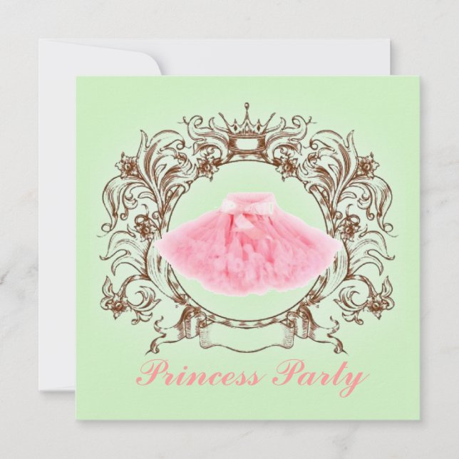 Green Pink Tutu Princess Invitation de fête d'anni (Devant)