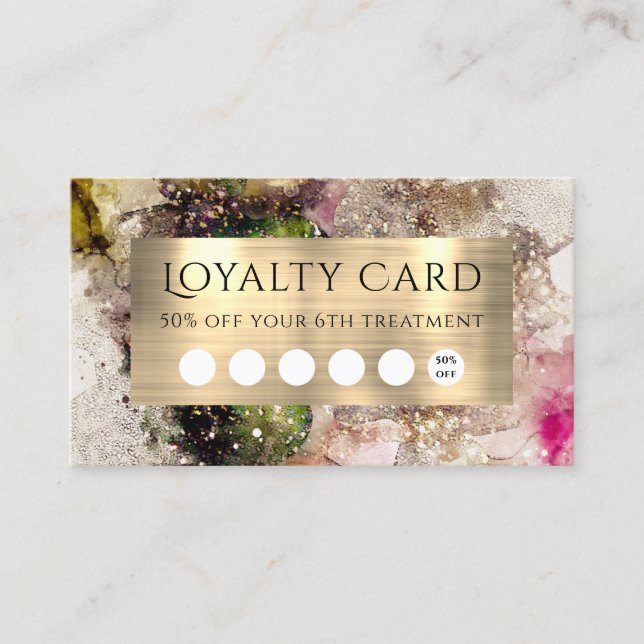 Green Pink Wasserfarbe und Gold Foil Loyalty Card Visitenkarte (Vorderseite)