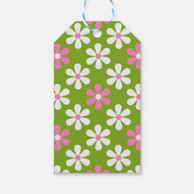 GREEN PINK WHITE DAISY BLUME GESCHENKANHÄNGER (Vorderseite)