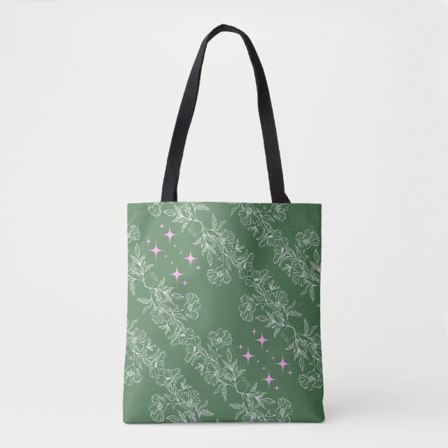 GREEN PINK WHITE SEAMLESS BLUME PATTER TASCHE (Vorderseite)