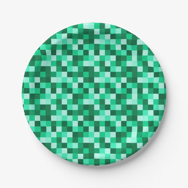 Green Pixels Gift Tag, Minecraft Inspired Print Pappteller (Vorderseite)