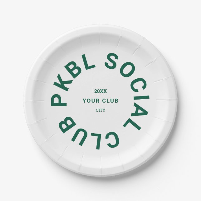 Green PKBL Social Club Wappen Pickleball Pappteller (Vorderseite)
