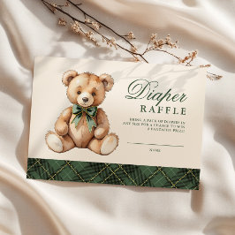 Green Plaid Bear Baby Shower Diaper Raffle Begleitkarte