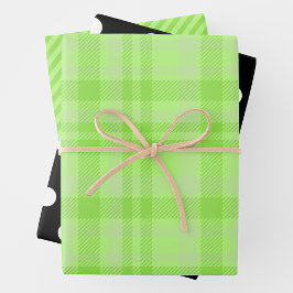 Green Plaid, Black & White Geschenkpapier Set