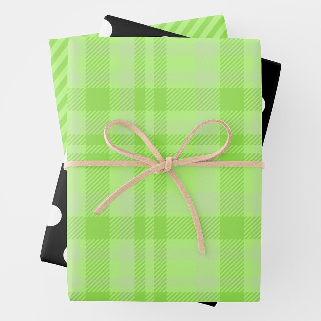 Green Plaid, Black & White Geschenkpapier Set (Von Creator hochgeladen)