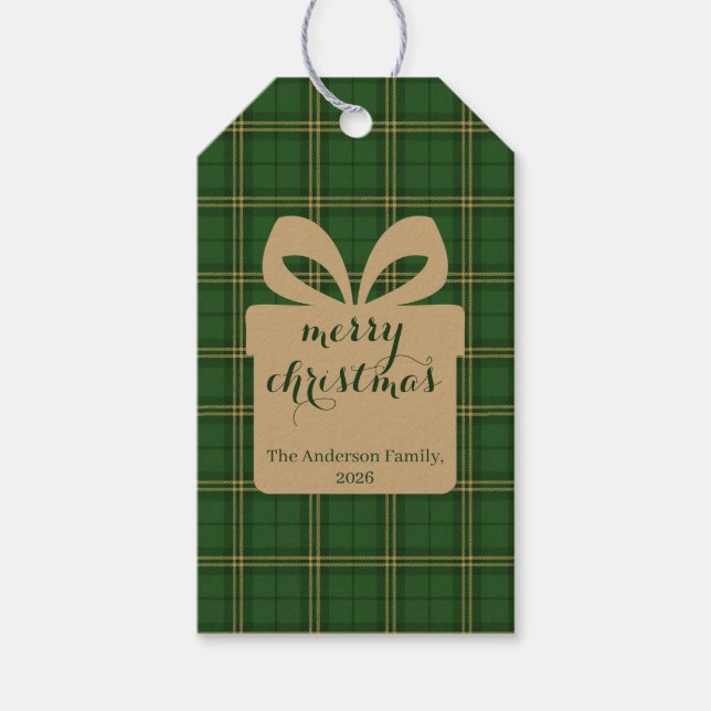 Green Plaid Christmas Festive Pattern -  Geschenkanhänger (Vorderseite)