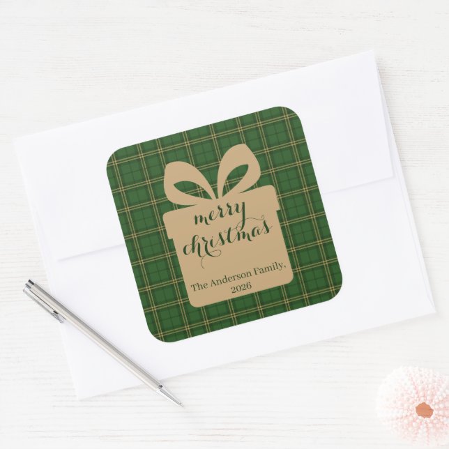 Green Plaid Christmas Festive Pattern -  Quadratischer Aufkleber (Umschlag)