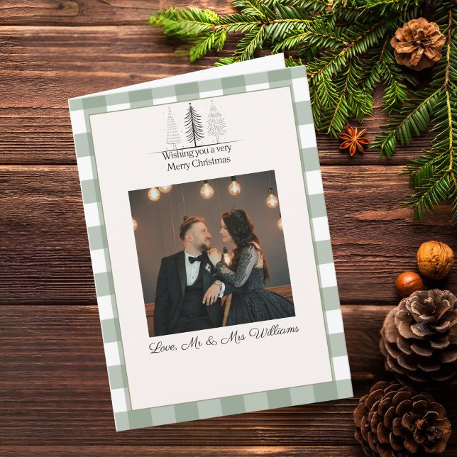 Green Plaid Elegant Photo Merry Christmas Simple  Karte (Von Creator hochgeladen)