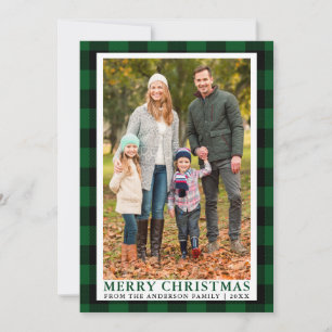 Green Plaid Joyeux Noël Famille Carte photo