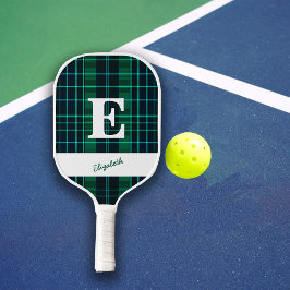 Green Plaid Spaß Sporty Custom Monogram & Name Pickleball Schläger