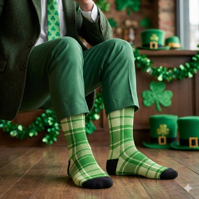 Green Plaid St. Patrick's Day  Socken (Accessorize your St. Patrick's day outfit with Irish Green plaid socks for men and women.)