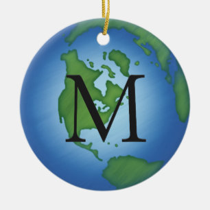Green Planet Earth Environmental Monogramed Custom Keramik Ornament
