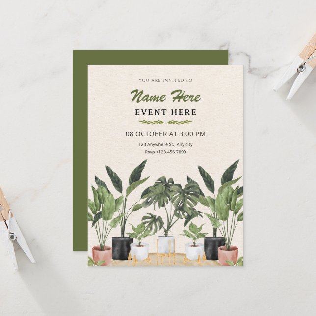 Green plants  einladung (Vorderseite/Rückseite Beispiel)