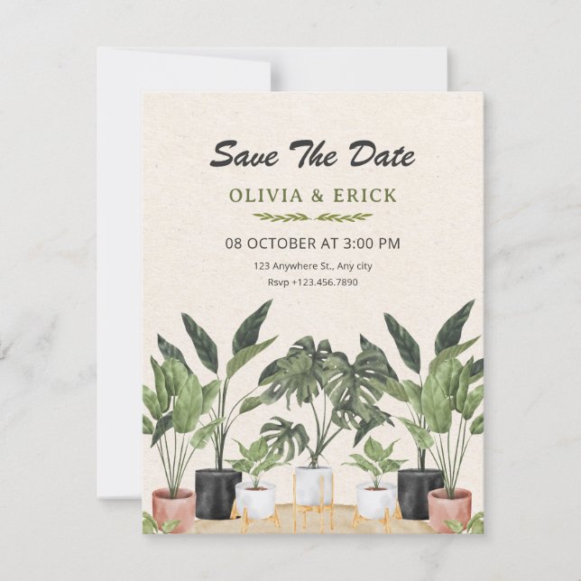 Green plants wedding save the date (Vorderseite)