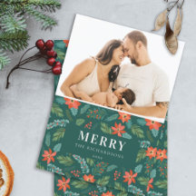 Green Poinsettia Merriest Christmas Pattern Foto