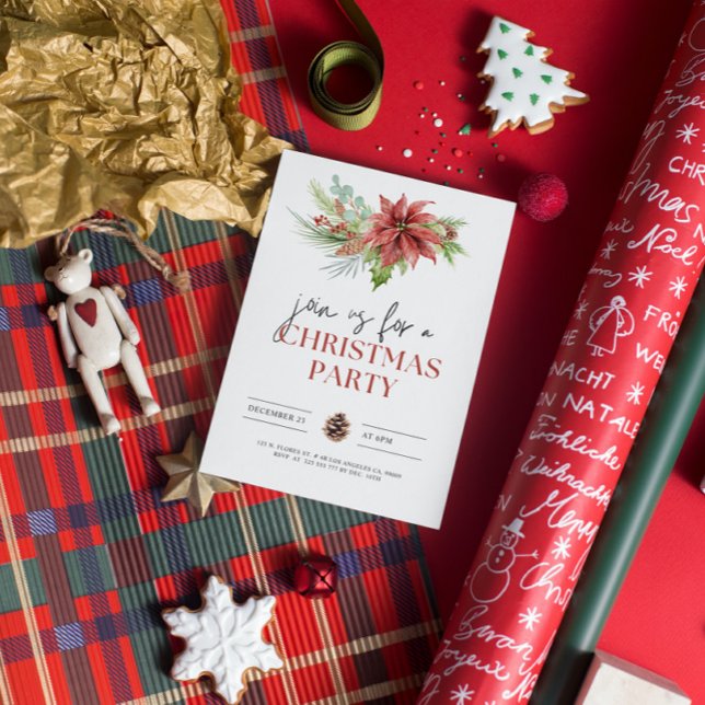 Green Poinsettia Noël Fête Invitation (Créateur téléchargé)