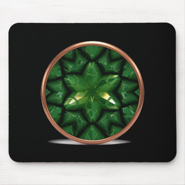 Green Pointed Star Fractal With Copper Frame Mousepad (Vorne)