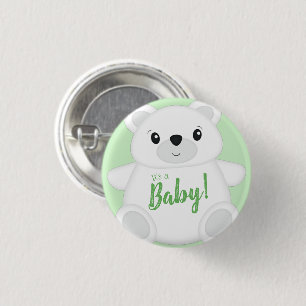 Green Polar Bear Baby Dusche Button