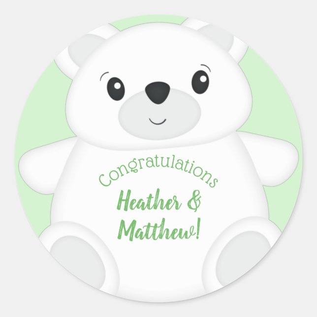 Green Polar Bear Baby Dusche Runder Aufkleber (Vorderseite)