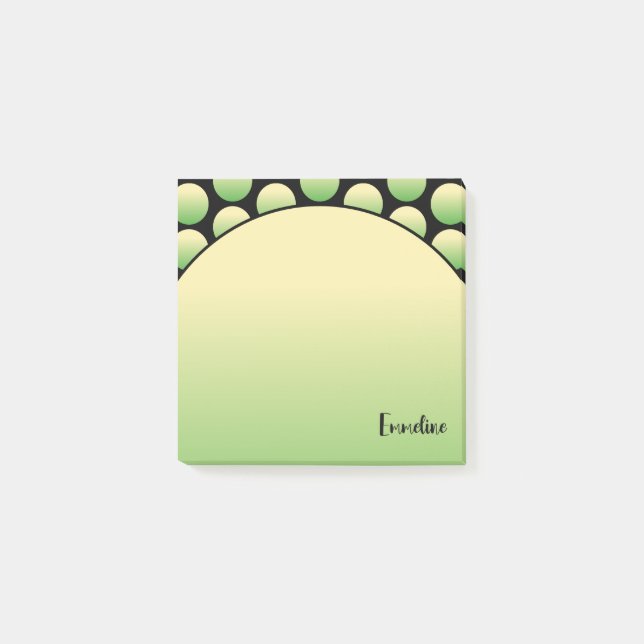 Green Polka Dot Black Script Name Post-It Notizen (Vorderseite)