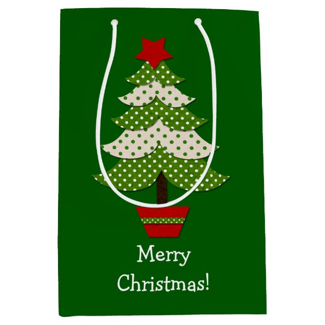 Green Polka Dot Christmas Tree Mittlere Geschenktüte (Vorderseite)